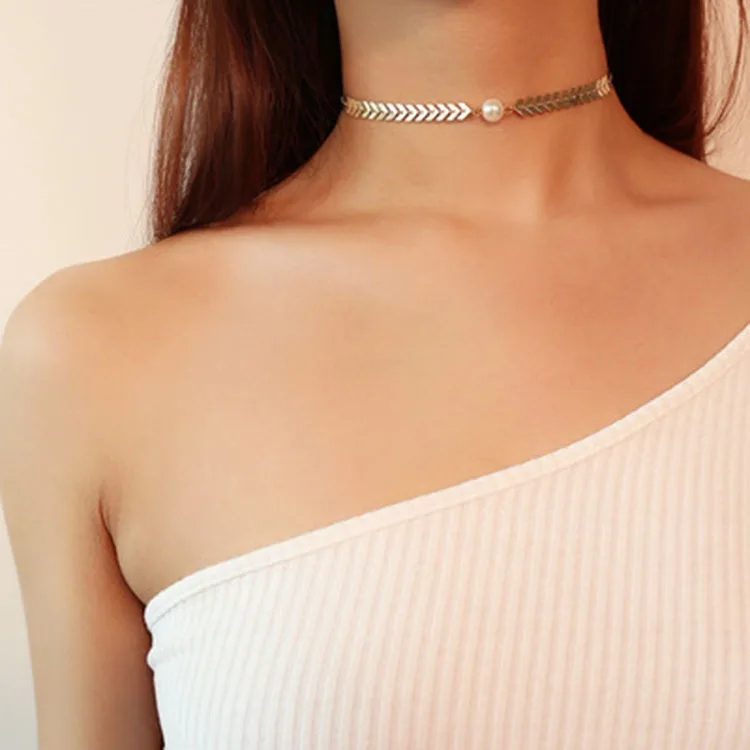 

New Arrivals Simple Women Gold Silver Necklace Imitation pearls Chain Choker Necklace Chocker Jewelry Bijoux Femme Collier Gifts