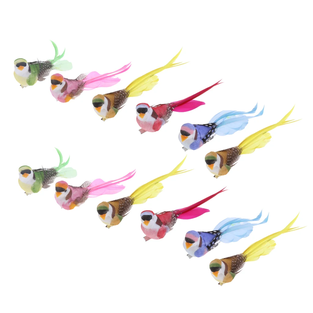 12pcs Artificial Foam Feathered Birds  Mini Craft Home Garden Wedding Decor