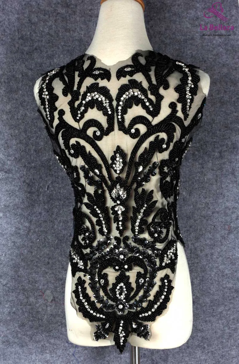 La Belleza красивый большой кусок ручной работы жемчуг Кристалл Стразы патч свадебное платье аппликация аксессуары - Цвет: Black