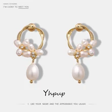 Yhpup S925 Серебряная булавка Роскошные пресноводные серьги-гвоздики из натурального жемчуга Романтические элегантные цветы очаровательные серьги для женщин свадебный подарок