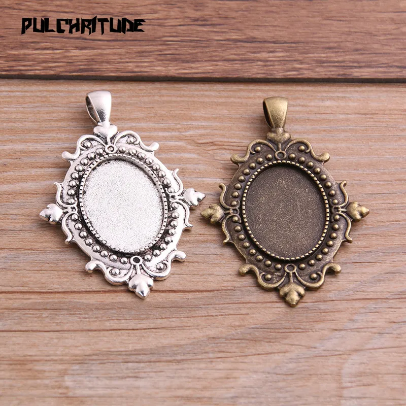 

PULCHRITUDE 2pcs 18*25mm Inner Size Two Color Metal Alloy Simple Oval Cabochon Pendant Setting Jewelry Findings P6801