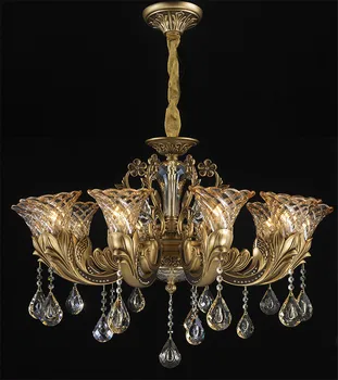 

Nordic retro imitation copper crystal droplight sitting room Villa compound floor bedroom zinc alloy crystal chandelier candle