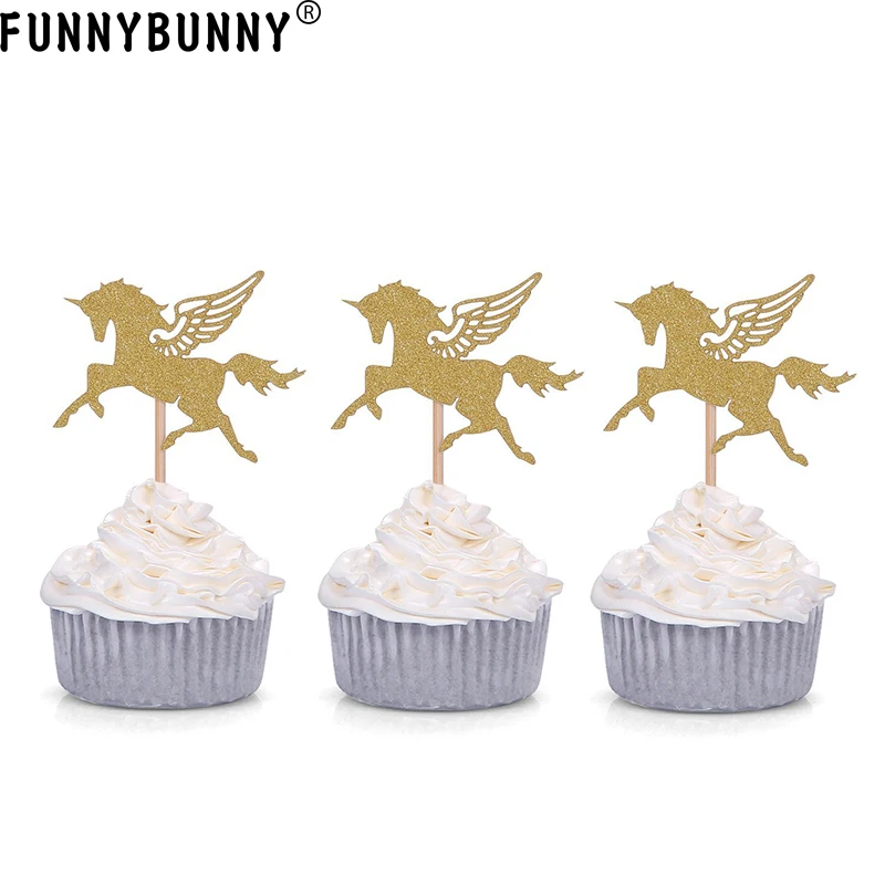

FUNNYBUNNY Set of 20 Gold Glitter Unicorn Cupcake Toppers Party Picks Cupcake Toppers Cupcake Wrapper Wedding Decoration