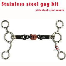 Черный Стальной конский кляп бит, BS Двойной соединенный рот с медными кольцами. Конное оборудование trbt0111