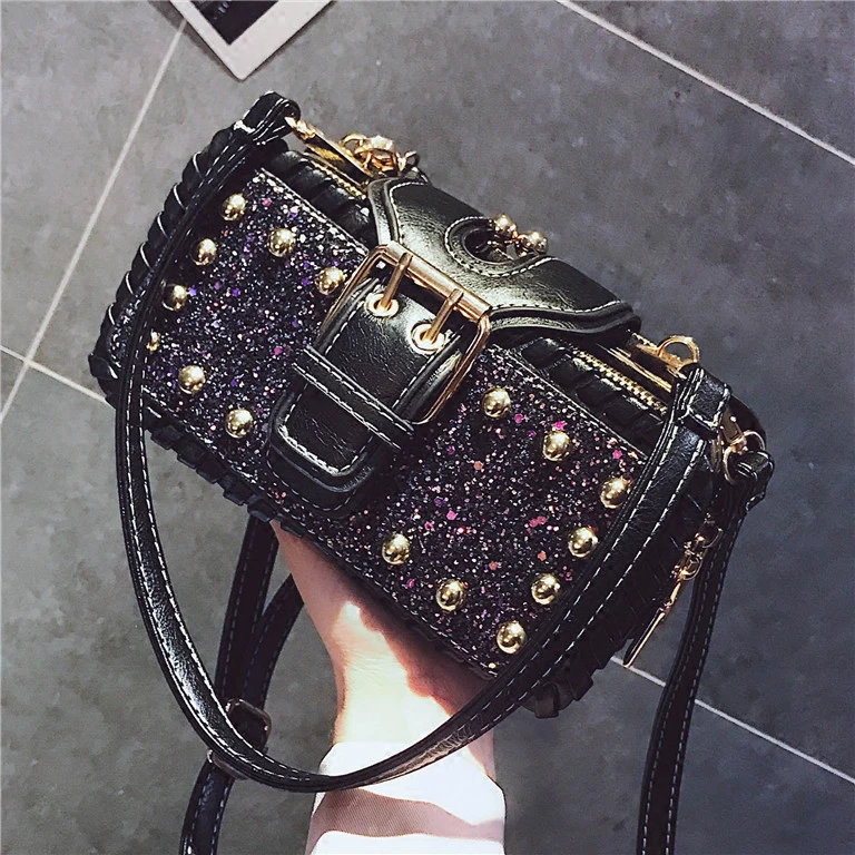 

2018 New Fashion Female handbags High-quality PU Leather Rivet Sequined Tote bag Multi-layer Clasp Portable Women Shoulder bags