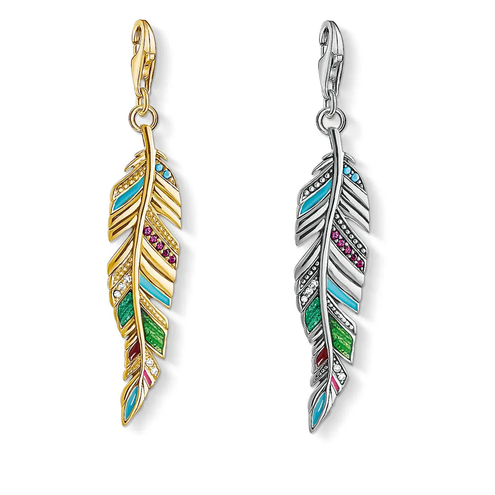 

Silver Gold Color Feather Pendants Charms for Jewelry Making 925 Sterling Silver DIY Craft Fashion Bracelet Necklace Accessories