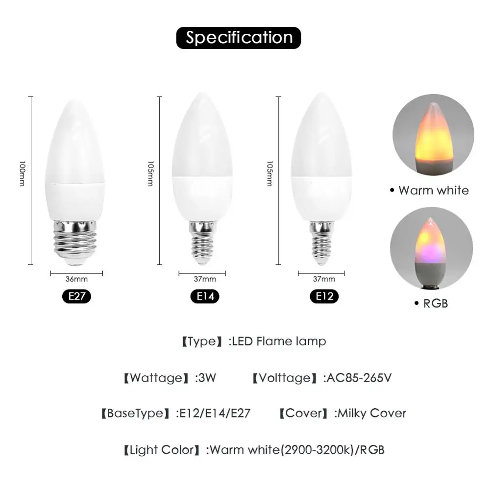 Светодиодный светильник-свеча E27 E14 E12 светодиодный светильник RGB светильник ing Bombillas 3 Вт 110 В 220 В Рождественский креативный светильник s Lamparas