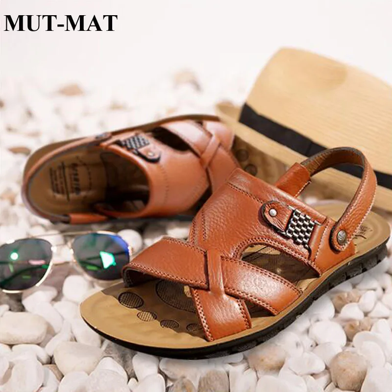2019 New Summer Genuine Leather Men's Casual Sandals Classic Beach Male's Slippers With Metal Decoration Large Size 38-48 Shoes 2019 New Summer Genuine Leather Men's Casual Sandals Classic Beach Male's Slippers With Metal Decoration Large Size 38-48 Shoes