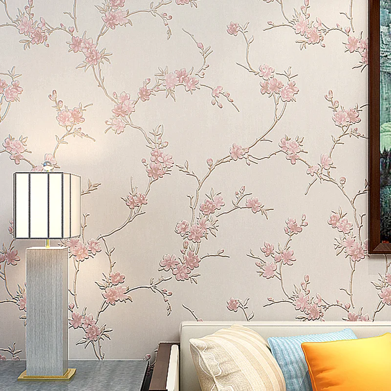 Plum Blossom 3D Embossed Wall Paper Roll 3D Stereo Pink Floral Wallpapers for Bedroom Small Flower Blue Wedding Room Wallpapers Plum Blossom 3D Embossed Wall Paper Roll 3D Stereo Pink Floral Wallpapers for Bedroom Small Flower Blue Wedding Room Wallpapers
