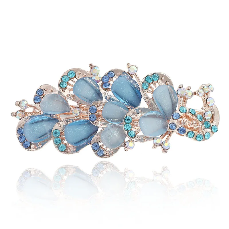 

AWAYTR Fashion Hair Clips Metal Pin Rhinestone Small Peacock Flower Hairpin Headwear For Women Crystal Barrette Hair Accessories