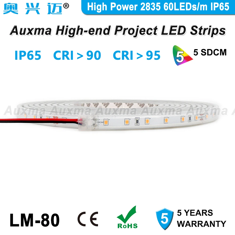 Высокая мощность 2835 60 светодиодный s/m Светодиодная лента, CRI95 CRI90 IP65, DC12V/24 V, 300 светодиодный/катушка, 5 м/катушка, водонепроницаемый светильник для рекламы