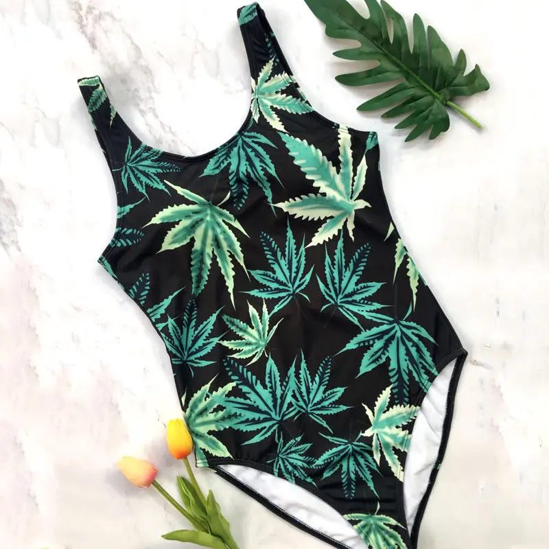 

2018 Women One Piece Swimsuit New Sexy Leaves Printed Push up Monokini Bathing Suit Bikini Swimwear Beachwear One Piece Trikini