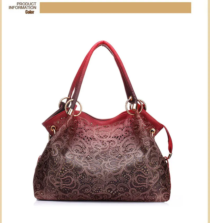 Top-handle Bags for Women Hollow Out Ombre Handbag Floral Print Shoulder Bags Ladies Pu Leather Tote Bags Vintage Bolsa Feminina card wallet