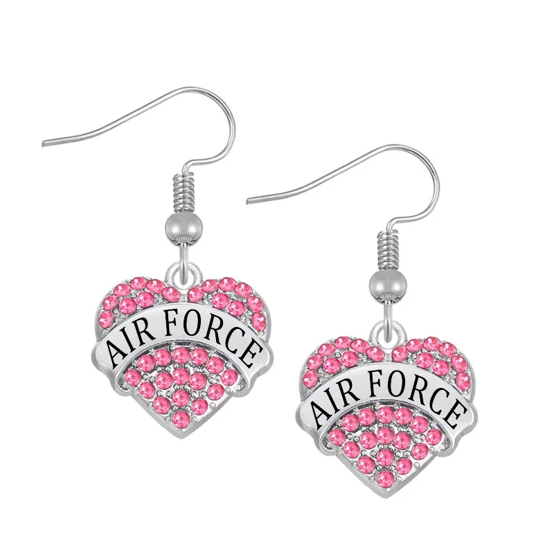 New Fashion Silver Tone Alloy Crystal Air Force Heart Earring US Air