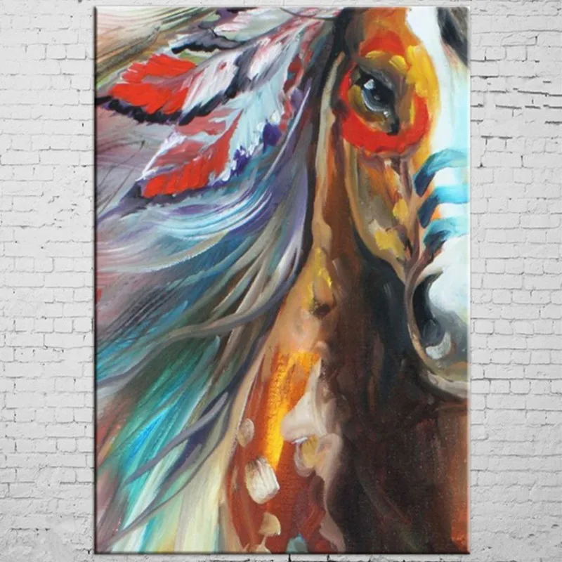 Large Handpainted Horse Acrylic Paintings Handmade Colorful Animal