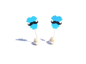 

Onesie cupcake toppers Boy 1st birthday party Mustache baby shower food picks party favors