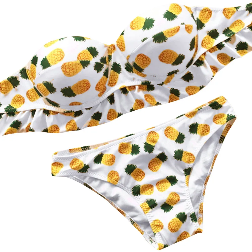 

SAGACE 2019 Bikini Push up Pineapple Bandeau Print Floral Swimsuit Plus size Swimwear Cut out Brazilian Female Bathing Suit
