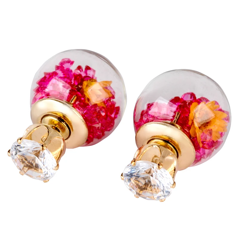 Hot Fashion Women Lady Elegant Flower Spherical Rhinestone Ear Stud Earrings