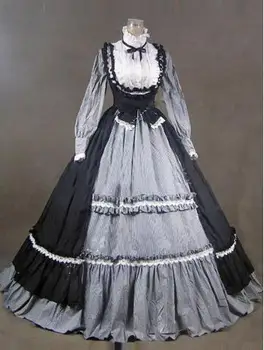 

18th Century Fashion Black/Gray Short shipping Ruffles Rococo/Georgian Period Dress