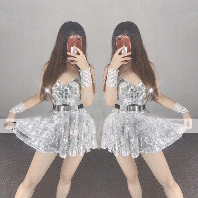 Xmas-Silver-mirror-women-dress-sexy-ballroom-dance-costumes-dj-stage-show-wears-clothe-catwalk-performance