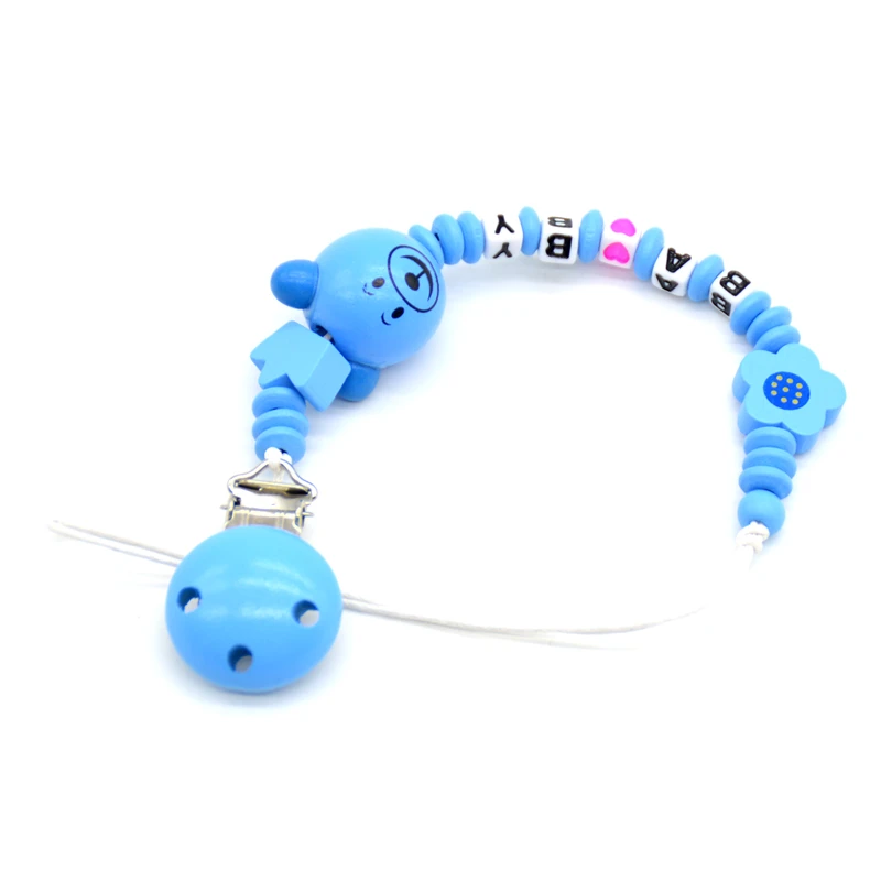 

Personalized Name Wood Blue Pacifier Clip Chain Soother Nipple Holder Newborn Dummy Pacifier Feeding Teether Chupetero Clip