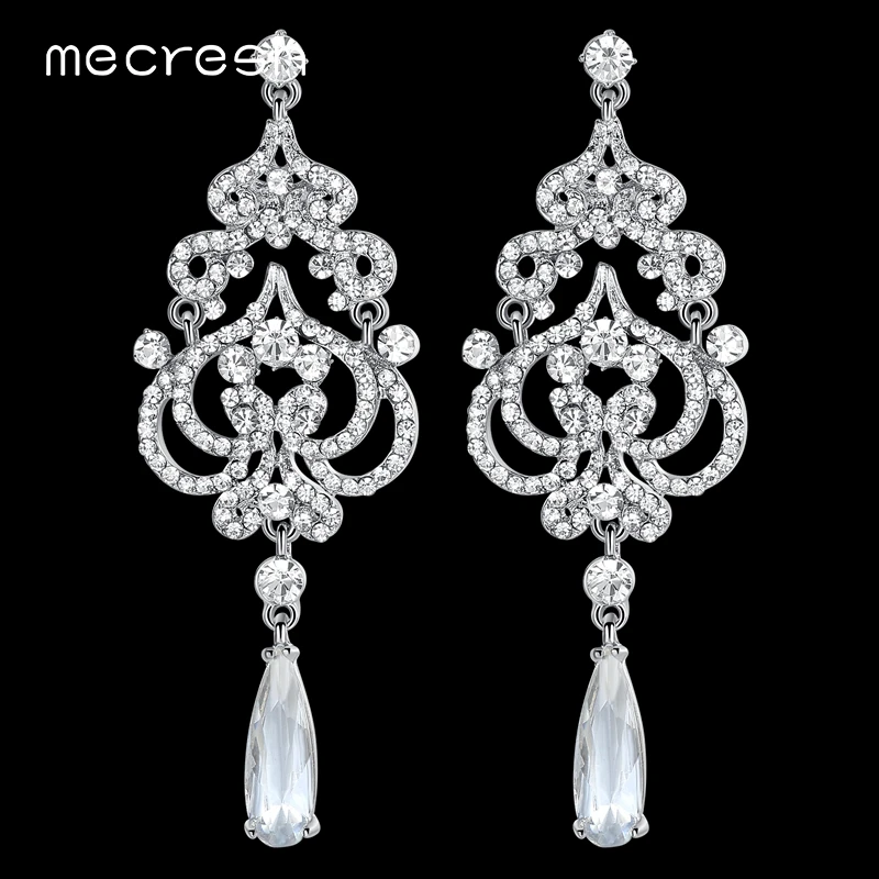 Us 4 22 15 Off Mecresh Big Crystal Chandelier Wedding Earrings For Bride Imitated Cz Heart Statement Hanging Fashion Jewelry Eh620 In Drop