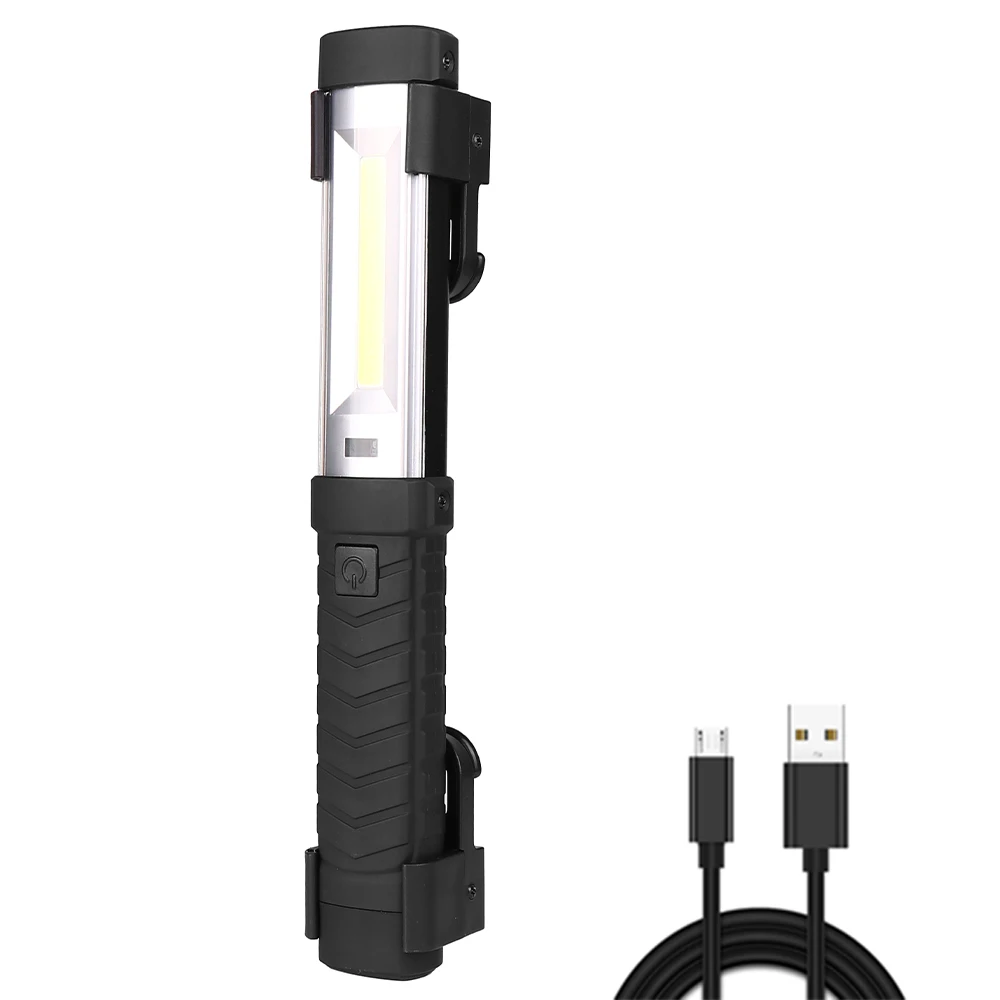 Магнитный флэш-светильник COB+ светодиодный рабочий светильник USB флэш-светильник перезаряжаемый фонарь, Ремонтный светильник с крюком, портативный флэш-светильник - Испускаемый цвет: With USB Cable