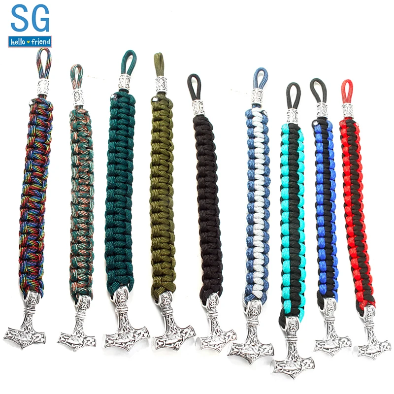 

SG Free Shipping Norse Viking Bracelets Avengers 4 Thor Mjolnir Hammer Amulet Rune Knot Rope Bangles Men Jewelry Gifts