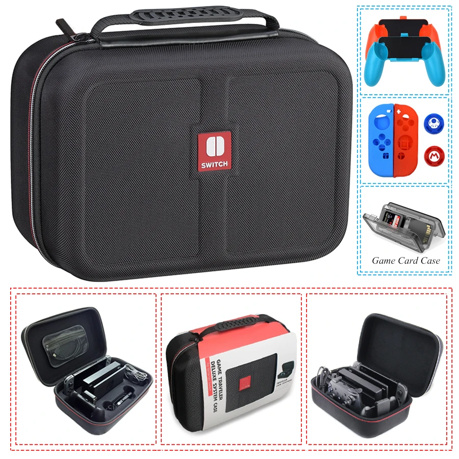 

Nintend Switch NS Accessories Console Carrying Storage Bag Hard Case Joystick Handle Grips + Silicone Case for Nintendo Switch