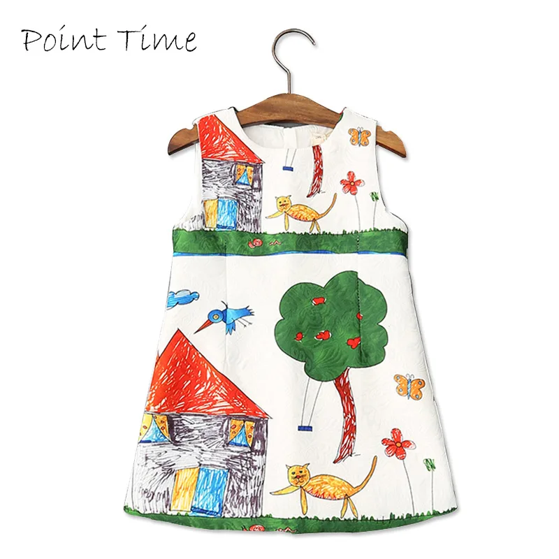

Summer Girls Dress Cartoon Paiting Baby Girls Dress Jacquard Cute Sleeveless Christmas Princess Dress Girls Clothes