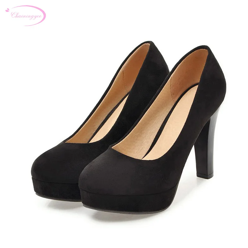 

Chainingyee simple style comfortable round toe nubuck pumps fashion slip-on beige black pink yellow green high heels women shoes