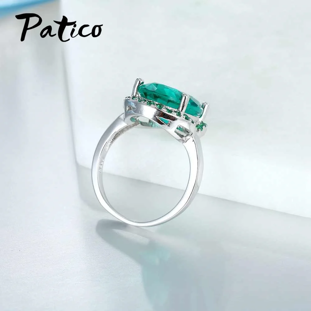 PATICO Top Quality 925 Sterling Silver Finger Rings Shining Big Oval CZ Crystal Propose Wedding Anniversary Women Gift Jewelry
