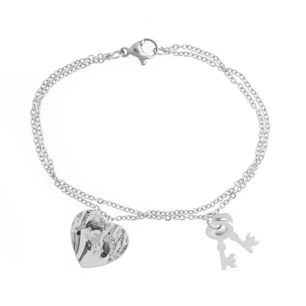 

Custom Name bracelet,Personalized Photo Bracelet,Engraved Picture and Name Bangle,Gift for her