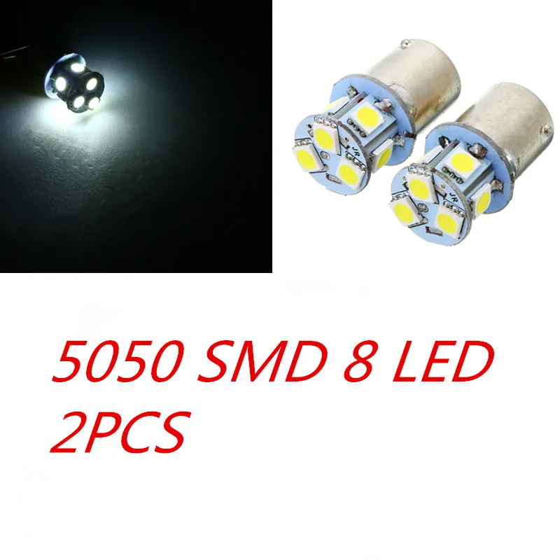 

2pcs DC 12V BA15S R5W 1156 5050 8SMD LED Car Tail Turn Signal Corner Backup Side Marker Parking Stop Light Bulb White Car Lamp