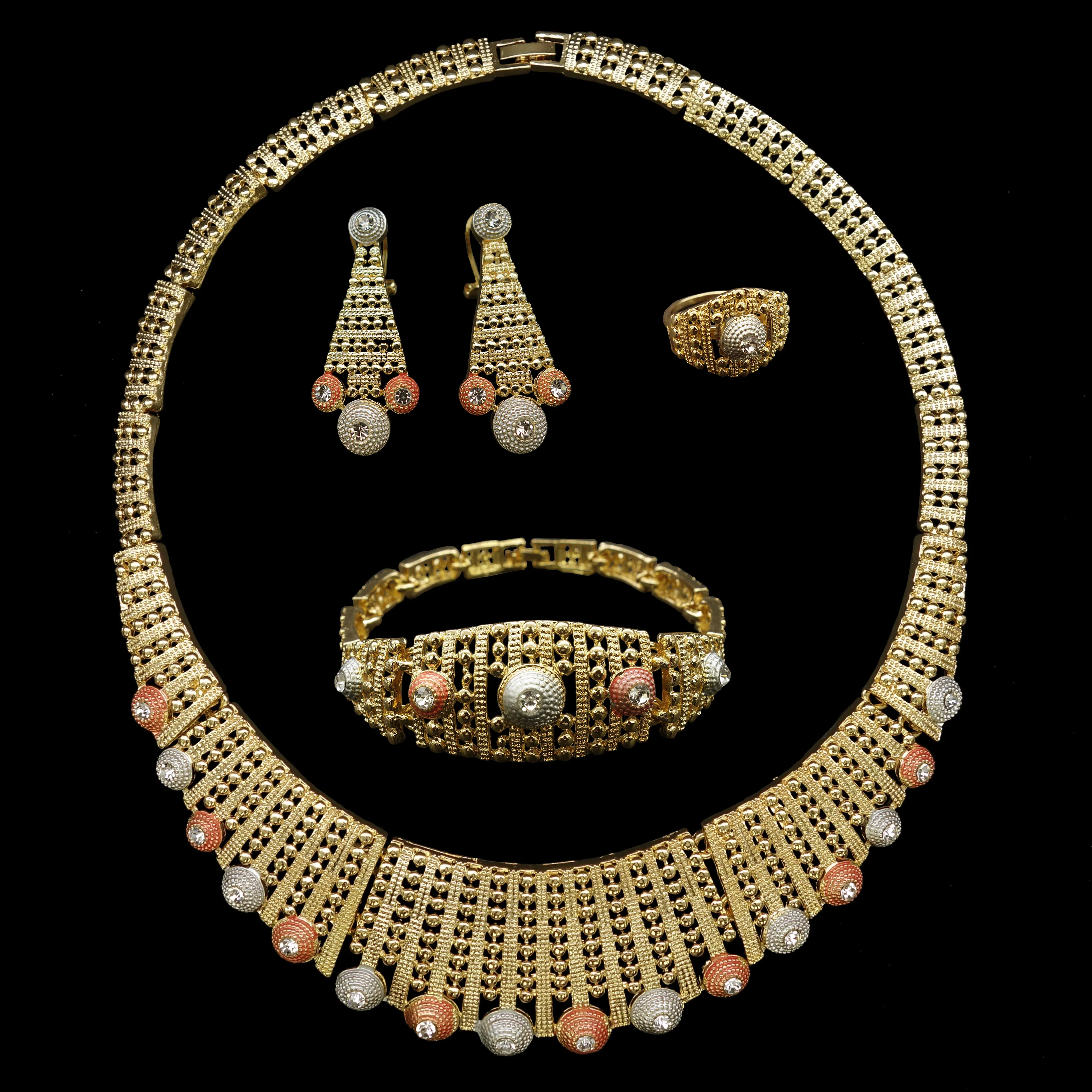 

kinnier African fashion dubai gold wedding engagement bride bridesmaid personality necklace earrings ring beads jewelry set