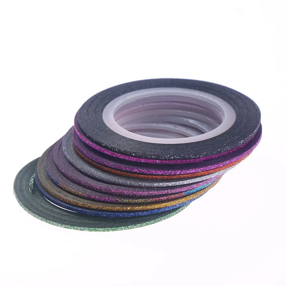 

10Pcs Nail Striping Tape Lines Set Rose Gold Matte Glitter 1mm 2mm 3mm Adhesive Stickers Nail Art DIY Styling Tool
