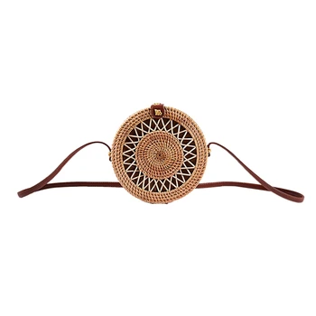 

Round Straw Bags Women Summer Rattan Bag Handmade Woven Beach Cross Body Shoulder Bag Circle Bohemia Handbag Bali
