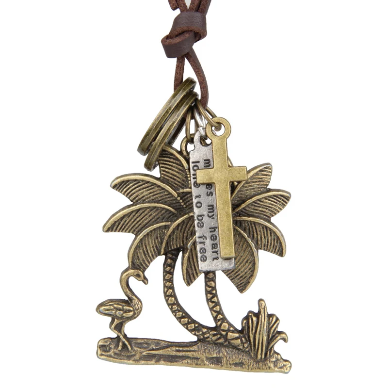 

NIUYITID Vintage Seaside Bird And Tree Pendant Necklace For Women Men Chain Leather Jewelry Adjustable Gift Brother Dropshipping