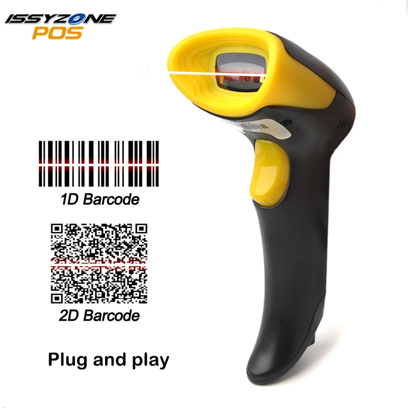 

IssyzonePOS 2D OR barcode scanner Wired Plug and play with USB Cable Support EAN PDF417 Code 128 UPC code reader LED Scanner