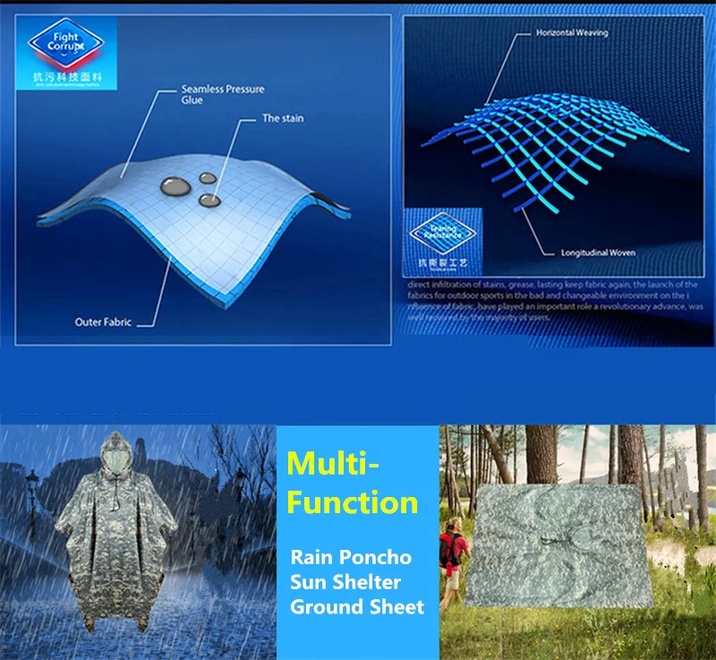 Камуфляжные костюмы для охоты, пончо для дождя из полиэстера+ полиуретана, водонепроницаемый дождевик, экологический дождевик, пончо для дождливой погоды, спортивная одежда для улицы