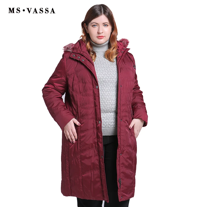Koop MS VASSA Plus size Parka Dames 2018 Nieuwe jassen Vrouwen lange Jassen Turn down kraag met capuchon big size vrouwelijke bovenkleding big size