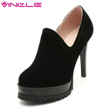 

VINLLE 2020 Women Pumps Pointed Toe PU Leather/Scrub Zipper Black Thin High Heel Ladies Wedding Shoes Size 34-43