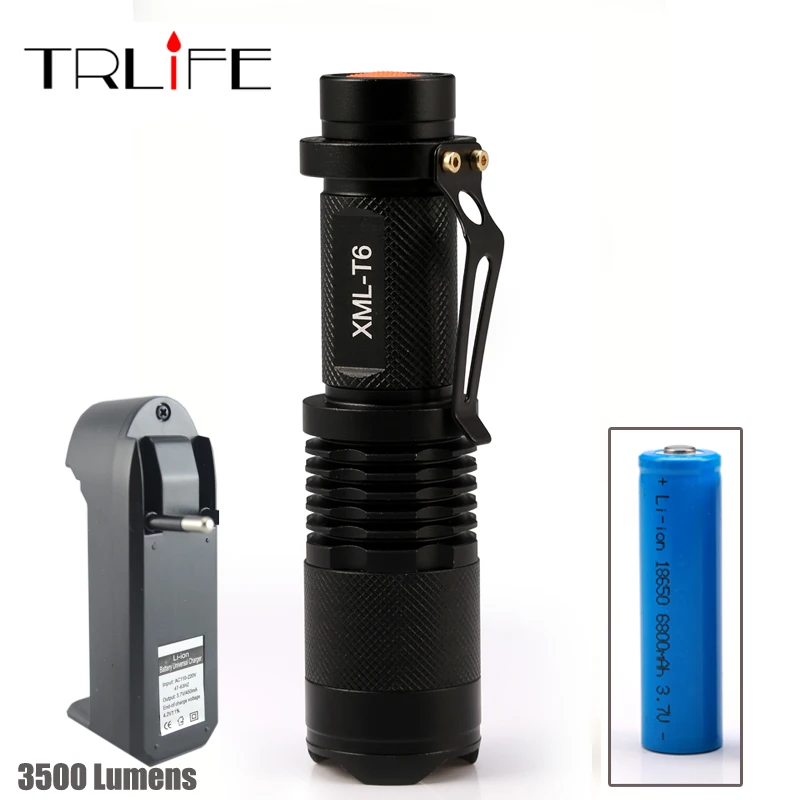 LED CREE XM L T6 Flashlight 3500 Lumens Torch 5 Mode Zoomable Bicycle Flashlight 18650 Rechargeable