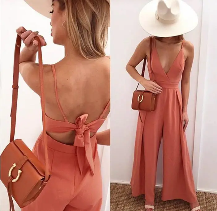 Sexy V Neck Sling Long Boot Cut Jumpsuit Empire Back Bow Jumpsuits Women Plus Size Wide Leg Pants Vacation Beach Playsuits Sexy V Neck Sling Long Boot Cut Jumpsuit Empire Back Bow Jumpsuits Women Plus Size Wide Leg Pants Vacation Beach Playsuits