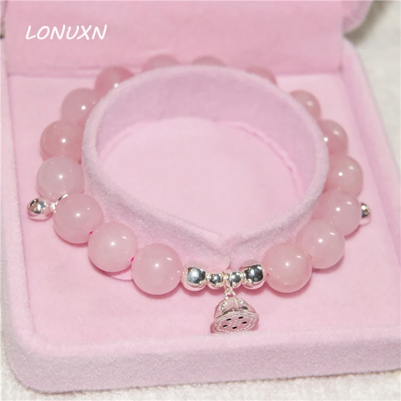 

925 sterling silver cats pink crystal bracelet High quality female jewelry natural semi precious stones Lotus lovers sweet gift