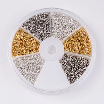

1 Box Three Colors Iron Screw Eye Pin Bail Peg,For Half-drilled Beads,Golden,Silver and Platinum,8x4x1mm,Hole:2mm;900pcs/box