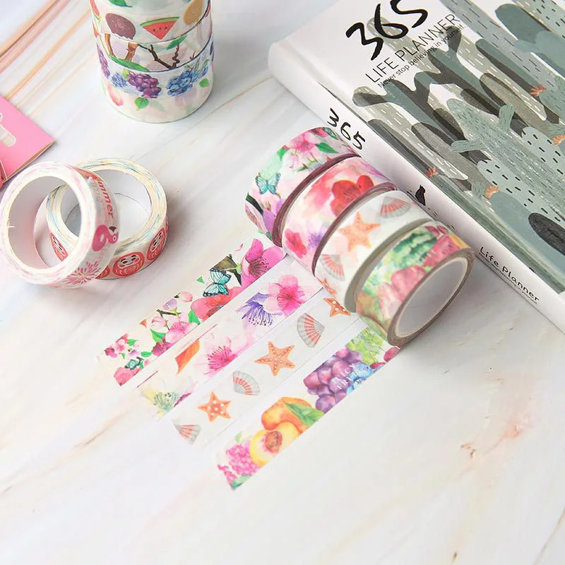 

Kawaii Cartoon Sea World Flower Fruit Washi Tape Decorative Adhesive Tape Stickers Scrapbooking For Office School Stationery