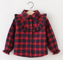 Wholesale (4 / lot) -2016 Korean version of the new children’s shirt girls winter pure color grid plus velvet bottom shirt