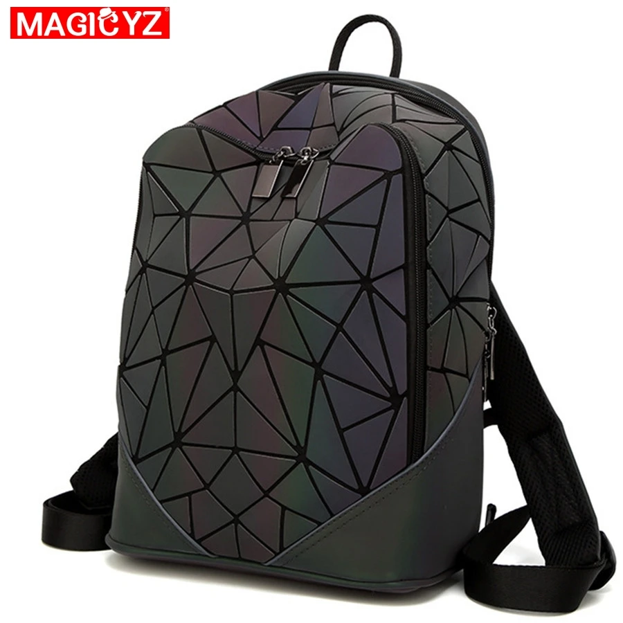 

MAGICYZ Women Backpack Luminous Geometric Plaid Men Backpacks For Teenage Girls Bagpack Bag Holographic Backpack School Mochila