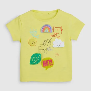 

Little maven children clothes 2019 summer baby boys clothes cloud rainbow applique yellow t shirt Cotton brand tee tops 51354